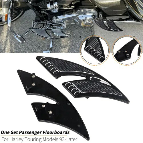 ブラックカット CNC 後部乗客フロアボードキット ハーレーロードストリートグライド FLH 用 Black Cut CNC Rear Passenger Floorboards Kit For Harley Road Street Glide FLH 【並行輸入品】