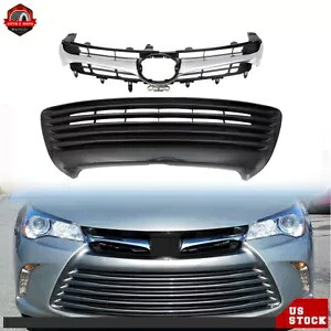 クロームフロントアッパー+下部グリルグロスグレートヨタカムリLE XLE 2015 16 2017用 Chrome Front Upper+Lower Grille Gloss Gray For Toyota Camry LE XLE 2015 16 2017 【並行輸入品】