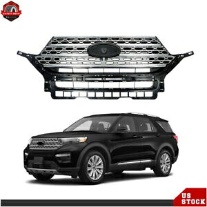 ブラック W/クローム 2020/2021 フォード エクスプローラー フロントバンパーアッパーグリルメッシュに適合 Black W/Chrome Fit For 2020/2021 Ford Explorer Front Bumper Upper Grille Mesh 【並行輸入品】
