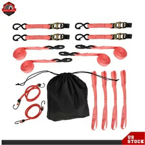 ラチェットタイダウンストラップ 15FT 4 個安全ロック S フックレッド 2200 ポンド破断強度 Ratchet Tie Down Straps 15FT 4Pcs Safety Lock S Hooks Red 2200 LB Break Strength 【並行輸入品】