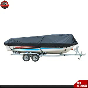防水ボート カバー トレーラブル フィッシング スキー バス V ハル ランナバウト ブラック Waterproof Boat Cover Trailerable Fishing Ski Bass V-Hull Runabouts Black 【並行輸入品】