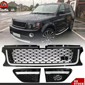 2010-13 レンジローバースポーツフロントグリルブラッククロームグリルエアサイドベントセット用 For 2010-13 Range Rover Sport Front Grille Black Chrome Grill Air Side Vents Set 【並行輸入品】