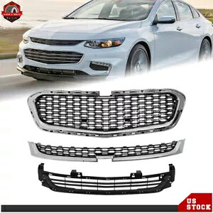 フロントアッパーセンターロワーグリルセット ブラック&クローム 2014-2016 シボレーマリブ用 Front Upper Center Lower Grille Set Black&Chrome For 2014-2016 Chevrolet Malibu 【並行輸入品】