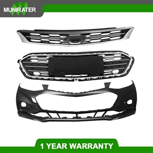 2016-2018 シボレークルーズフロントバンパーカバー & 上下グリルグリルに適合。 Fit For 2016-2018 Chevy Cruze Front Bumper Cover & Upper and Lower Grille Grill 【並行輸入品】