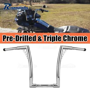 クローム 14 インチ エイプ ハンガー ハンドルバー ハーレー ロード グライド FLTR 98-13 用に穴あけ済み Chrome 14'' Apes Hanger Handlebars Pre-Drilled For Harley Road Glide FLTR 98-13 【並行輸入品】