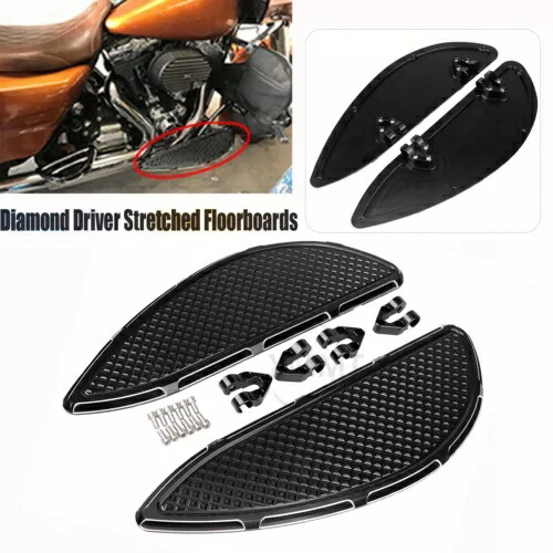 ハーレークロスボーンウルトラリミテッド用ブラックフロントCNCドライバーストレッチフロアボード Black Front CNC Driver Stretched Floorboard For Harley Cross Bones Ultra Limited 【並行輸入品】