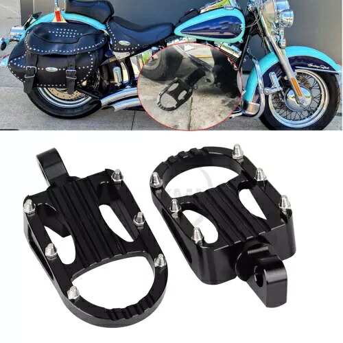 ブラックワイドファットフットペグ MX スタイルフットペグハーレーロードストリートトライグライド FLHT 用 Black Wide Fat Foot Pegs MX Style Footpegs For Harley Road Street Tri Glide FLHT 【並行輸入品】