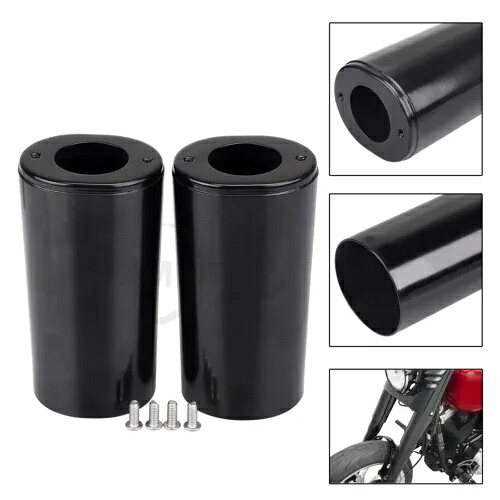 ブラック フォーク スライダー カバー カウベル ハーレー ロードキング ヘリテージ ソフテイル ファットボーイ用 Black Fork Slider Covers Cow Bells for Harley Road King Heritage Softail Fatboy 【並行輸入品】