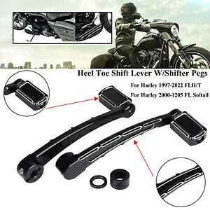 ブラックヒールトゥシフトレバーシフターペグハーレーツーリングソフテイルロードキング米国用 Black Heel Toe Shift Lever Shifter Pegs For Harley Touring Softail Road King US 【並行輸入品】