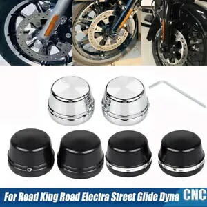 クローム/ブラック CNC フロント アクスル キャップ ナット カバー ハーレー ダイナ ツーリング ストリート グライド用 Chrome/Black CNC Front Axle Cap Nut Covers For Harley Dyna Touring Street Glide 【並行輸入品】
