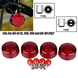 レッドターンシグナルレンズカバー電球ハーレーダイナソフテイルFXSTスポーツスター1200 883用 Red Turn Signal Lens Cover Bulbs For Harley Dyna Softail FXST Sportster 1200 883 【並行輸入品】
