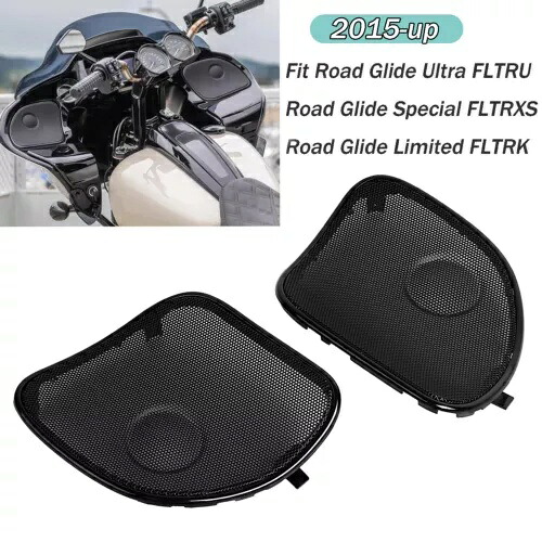 フロントフェアリングスピーカーグリルメッシュブラックカバートリムハーレーロードグライド15-23用 Front Fairing Speaker Grille Mesh Black Covers Trim For Harley Road Glide 15-23 【並行輸入品】