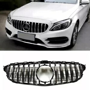 フロントグリルグリル メルセデスベンツ C クラス W205 C250 C43 2014 15-18 GT シルバー Front Grille Grill For Mercedes Benz C Class W205 C250 C43 2014 15-18 GT Silver 【並行輸入品】