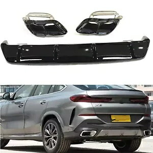BMW G06 LCI X6 2020-2024 リアバンパーディフューザーリップ + テール排気管ヒント BLK For BMW G06 LCI X6 2020-2024 Rear Bumper Diffuser Lip+Tail Exhaust Pipe Tips BLK 【並行輸入品】