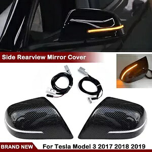 車のサイドバックミラーカバーキャップ ライト付き テスラモデル 3 2017-23 2018 ブラック Car Side Rearview Mirror Cover Cap W/Light For Tesla Model 3 2017-23 2018 Black 【並行輸入品】