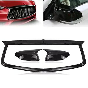 車のフロントグリルフレーム + サイドミラーカバートリムインフィニティ Q60 クーペ 2017-2021 Car Front Grille Frame + Side Mirror Cover Trim For Infiniti Q60 Coupe 2017-2021 【並行輸入品】