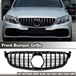 フロントバンパーグリルグリルカバー ベンツ W205 C63 C63S 15-18 GT AMG スタイル ブラック Front Bumper Grille Grill Cover For Benz W205 C63 C63S 15-18 GT AMG Style Black 【並行輸入品】