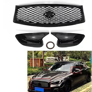 フロントグリルグリル + バックミラーホーンカバーキットインフィニティ Q50 2014-2017 16 Front Grille Grill+Rearview Mirror Horns Cover Kit For Infiniti Q50 2014-2017 16 【並行輸入品】