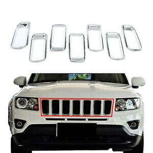 フロントバンパーグリルエアアウトレットリングトリムフレームジープコンパス 2011-2017 クローム Front Bumper Grille Air Outlet Ring Trim Frame For Jeep Compass 2011-2017 Chrome 【並行輸入品】