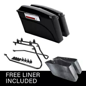 ビビッドブラックサドルバッグサドルバッグ + 変換ブラケットハーレーソフテイルに適合 Vivid Black Saddlebags Saddle Bags + Conversion Brackets Fit For Harley Softail 【並行輸入品】