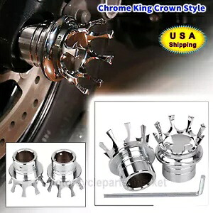 クローム キング クラウン フロント アクスル ナット カバー ハーレー エレクトラ ロード トライ グライド V-ロッド用 Chrome King Crown Front Axle Nut Covers For Harley Electra Road Tri Glide V-Rod 【並行輸入品】