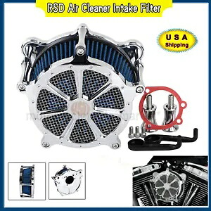 クローム RSD エアクリーナー ブルー インテークフィルター ハーレー ダイナ ツーリング ロードキング FLTR用 Chrome RSD Air Cleaner Blue Intake Filter For Harley Dyna Touring Road King FLTR 【並行輸入品】
