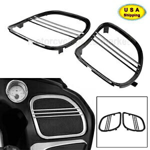 ブラック トライライン スピーカー グリル カバー トリム ハーレー ロード グライド FLTRX 2015-21 米国用 Black Tri-Line Speaker Grills Cover Trim for Harley Road Glide FLTRX 2015-21 USA 【並行輸入品】