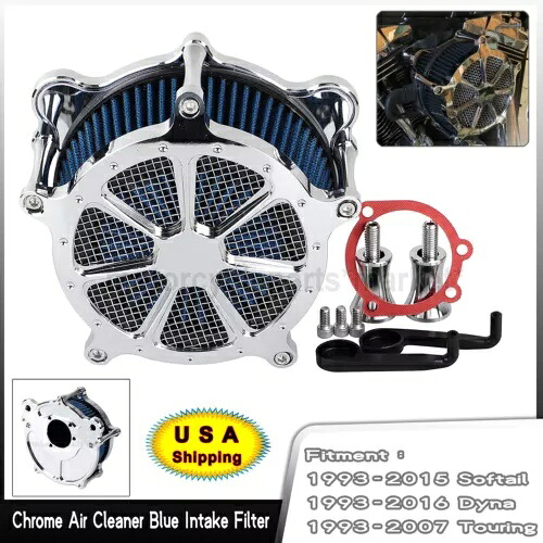 クロームエアクリーナーブルーインテークフィルターハーレーダイナエレクトラグライドソフテイルFLHR用 Chrome Air Cleaner Blue Intake Filter For Harley Dyna Electra Glide Softail FLHR 【並行輸入品】