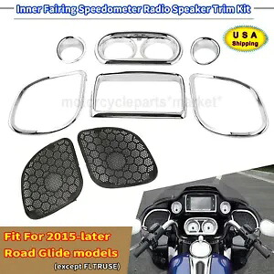 USインナーフェアリングスピードメーターラジオスピーカートリムキットクロームハーレーロードグライド用 US Inner Fairing Speedometer Radio Speaker Trim Kit Chrome For Harley Road Glide 【並行輸入品】