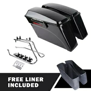 ビビッドブラックハードサドルバッグ クロームブラケット付き ハーレーソフテイル1984-2017に適合 Vivid Black Hard Saddlebags W/ Chrome Brackets Fit For Harley Softail 1984-2017 【並行輸入品】