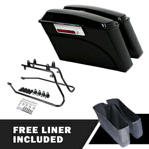 ビビッドブラックハードサドルバッグ 変換ブラケット付き ハーレーソフテイル84-17に適合 Vivid Black Hard Saddlebag W/ Conversion Brackets Fit For Harley Softail 84-17 【並行輸入品】