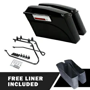 ビビッドブラックハードサドルバッグ 変換ブラケット付き ハーレーソフテイル84-17に適合 Vivid Black Hard Saddlebag W/ Conversion Brackets Fit For Harley Softail 84-17 【並行輸入品】
