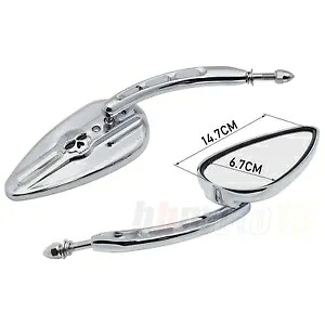 クロームサイドミラー スカルレインドロップ付き (A) ハーレースポーツスター 883 ハガー XLH883用 Chrome Side Mirrors w/ Skull Raindrop (A) For Harley Sportster 883 Hugger XLH883 【並行輸入品】