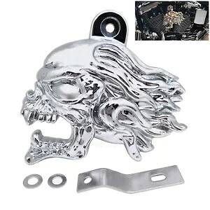 クロームメッキアルミニウムホーンカバーフレイムスカルスタイル 1992年以降のハーレーカウベル&V-ROD'S用 Chromed Aluminum Horn Cover Flame Skull Style For 1992+ Harley Cowbell & V-ROD'S 【並行輸入品】