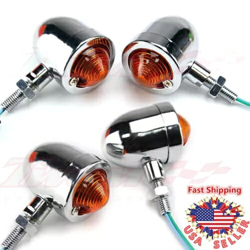 4x ユニバーサルオートバイクロームブレットウインカーターンシグナルインジケーターアンバーライト 4x Universal Motorcycle Chrome Bullet Blinker Turn Signal Indicator Amber Lights 【並行輸入品】