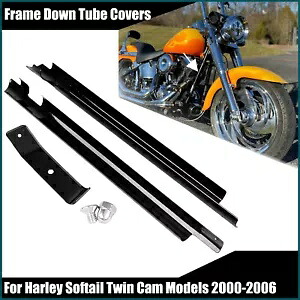 ブラックメタルフレームダウンチューブカバーハーレー00-06ファットボーイアニバーサリーFLSTFに適合 Black Metal Frame Down Tube Covers Fit For Harley 00-06 Fatboy Anniversary FLSTF 【並行輸入品】