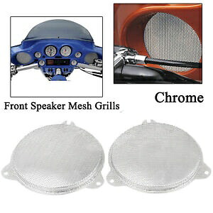 クローム交換用フロントメッシュスピーカーグリル ハーレーツーリング FLHTCU FLHX 14-22用 Chrome Replacement Front Mesh Speaker Grill For Harley Touring FLHTCU FLHX 14-22 【並行輸入品】