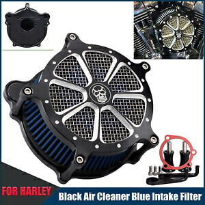 ブラックエアクリーナーブルーインテークフィルターキットハーレーソフテイルエレクトラグライドダイナ用 Black Air Cleaner Blue Intake Filter Kit For Harley Softail Electra Glide Dyna 【並行輸入品】