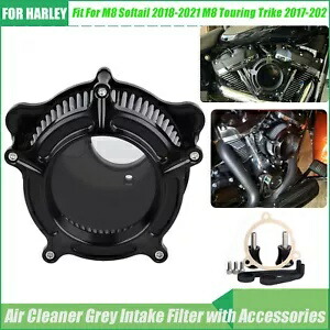 CNC エアクリーナー グレー インテークフィルター取り付け ハーレー M8 ツーリング ソフテイル 18-21用 CNC Air Cleaner Grey Intake Filter Mounting For Harley M8 Touring Softail 18-21 【並行輸入品】