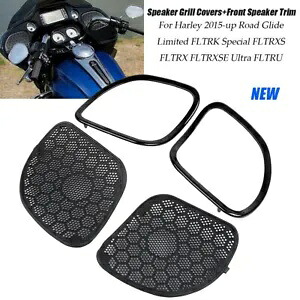 ハーレーロードグライド FLTRU スペシャル FLTRXS FLTRK 用 ブラック スピーカー グリル カバー トリム Black Speaker Grill Cover Trim For Harley Road Glide FLTRU Special FLTRXS FLTRK 【並行輸入品】