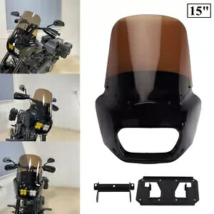 フロントフェアリング 15 インチ スモーク フロントガラス ファット ボブ FXFB /S '18+ 用デュアル ライト ブラケット付き Front Fairing 15\