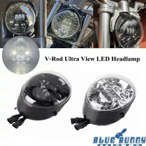 ブラック/クローム V ロッドウルトラビュー LED ヘッドランプヘッドライトハーレーナイトロッド VRSCD 用 Black/Chrome V-Rod Ultra View LED Headlamp Headlight For Harley Night Rod VRSCD画像