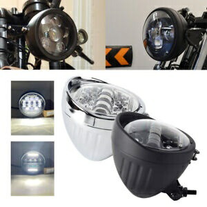 クローム/ブラックシェル 5.75インチ LED ヘッドライト ホワイト DRL Hi/Lo ビーム カフェレーサーホンダ用 Chrome/Black Shell 5.75\