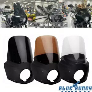 ブラック フロント フェアリング 15 インチ フロントガラス マウント キット ハーレー ソフテイル FXST FXBB /S用 Black Front Fairing 15'' Windshield Mount Kit For Harley Softail FXST FXBB /S 【並行輸入品】