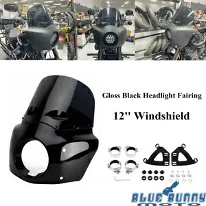 ハーレーダイナ用グロスブラックヘッドライトフェアリング12インチベントフロントガラスブラケットキット Gloss Black Headlight Fairing 12'' Vented Windshield Bracket Kit For Harley Dyna 【並行輸入品】