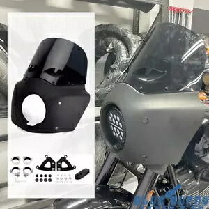 マットブラック フロントフェアリング 12インチ アイシェイプ ベントフロントガラス ブロックキット付き ハーレー用 Matte Black Front Fairing 12\