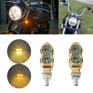 M8 LED ミニ真鍮ターンシグナルライトアンバーインジケーターランプヤマハホンダハーレー用 M8 LED Mini Brass Turn Signal Light Amber Indicator Lamp For Yamaha Honda Harley 【並行輸入品】