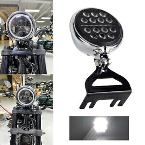 クローム 12V LED ヘッドライト Hi/Lo ビーム ブラケットアダプター付き ハーレーファットボブ FXFB /S用 Chrome 12V LED Headlight Hi/Lo Beam w/Bracket Adapter For Harley Fat Bob FXFB /S 【並行輸入品】