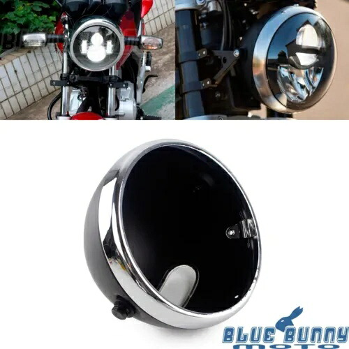 7 ''ヘッドライトハウジングシェルラウンド電球バケツホンダヤマハハーレーカフェレーサー用 7'' Headlight Housing Shell Round Bulb Buket For Honda Yamaha Harley Cafe Racer 【並行輸入品】