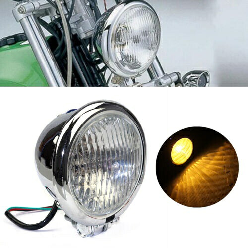 クローム 4.5 インチ ベイツ ヘッドライト ハイ/ロービーム H4 バルブ ハーレー カフェ レーサー チョッパー用 Chrome 4.5'' Bates Headlight Hi/Low Beam H4 Bulb For Harley Cafe Racer Chopper 【並行輸入品】